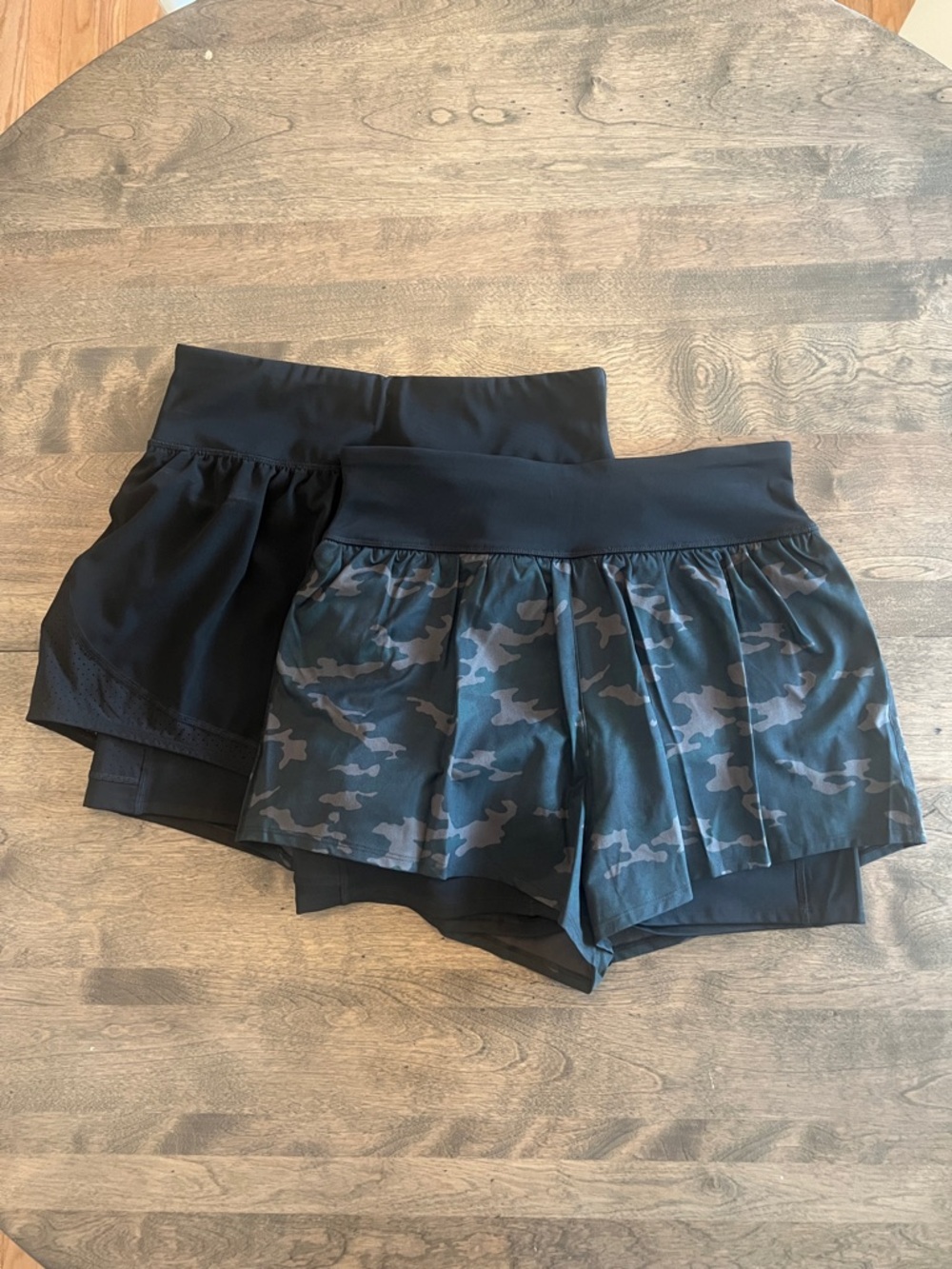 SPANX Black & Gray Camo Athletic Shorts and Black Athletic Shorts - 2 pairs